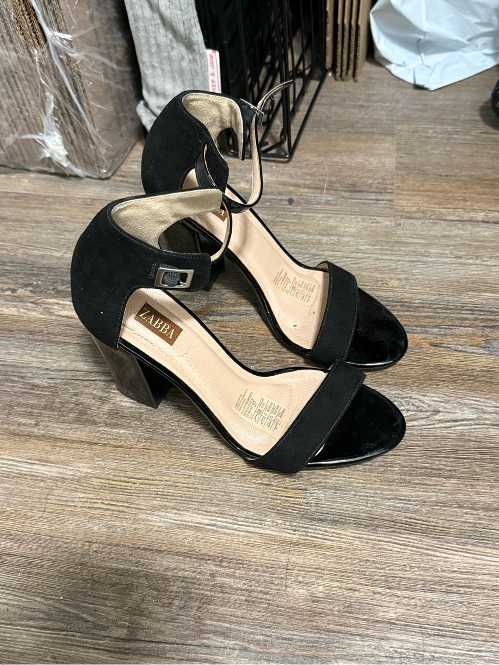 Black Open-Toe Ankle-Strap Block Heels